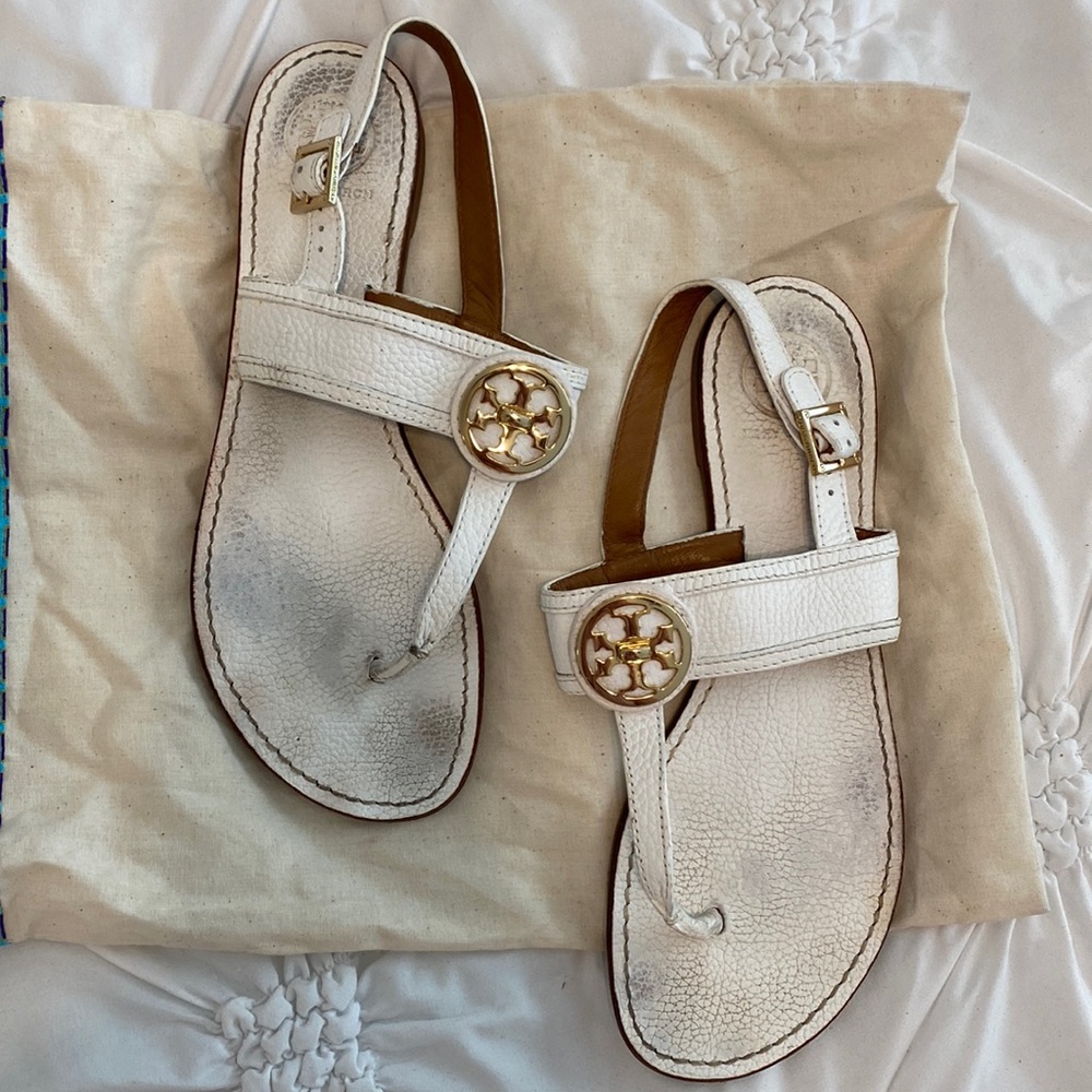 Tory Burch size 10 white leather sandals
